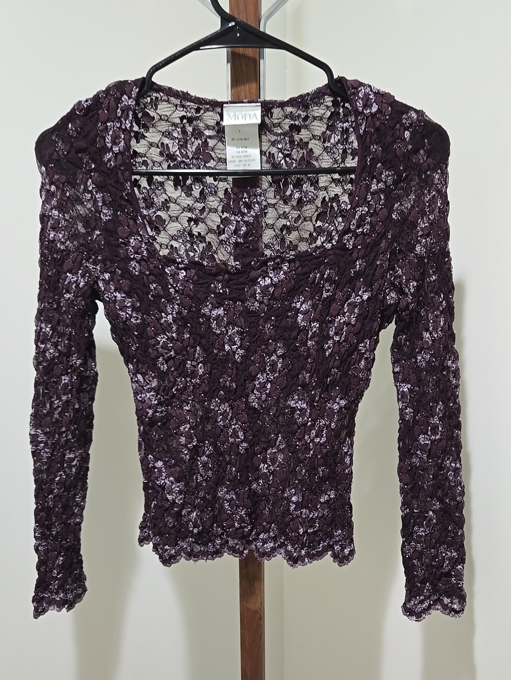 Vintage 1990s Moda International Sheer Purple Whimsigoth Long Sleeved Top Size L